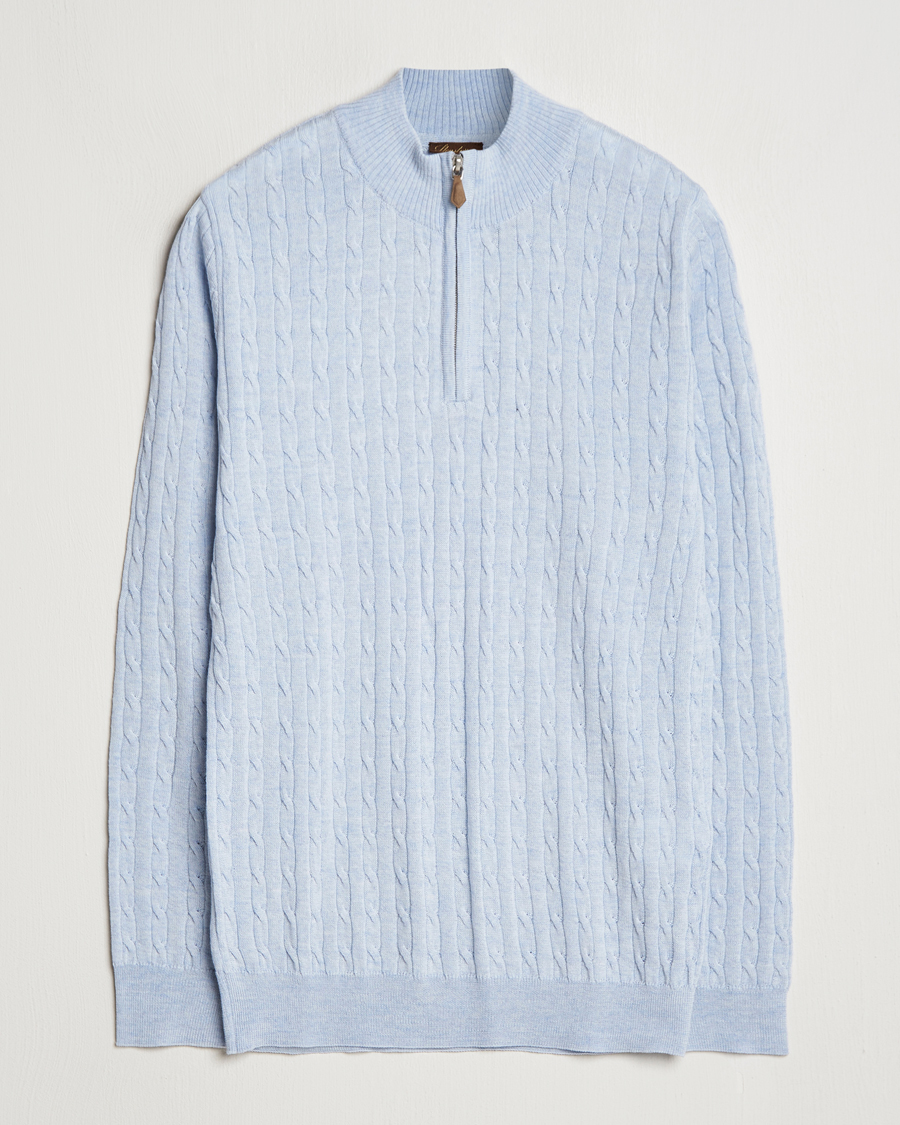 Mies | Puserot | Stenströms | Merino Cable Half Zip Light Blue