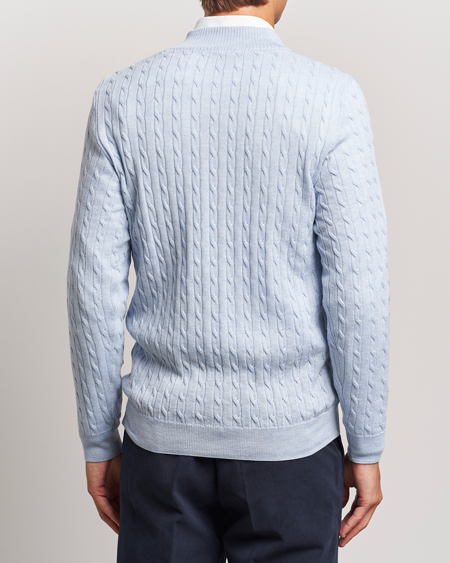 Mies | Puserot | Stenströms | Merino Cable Half Zip Light Blue