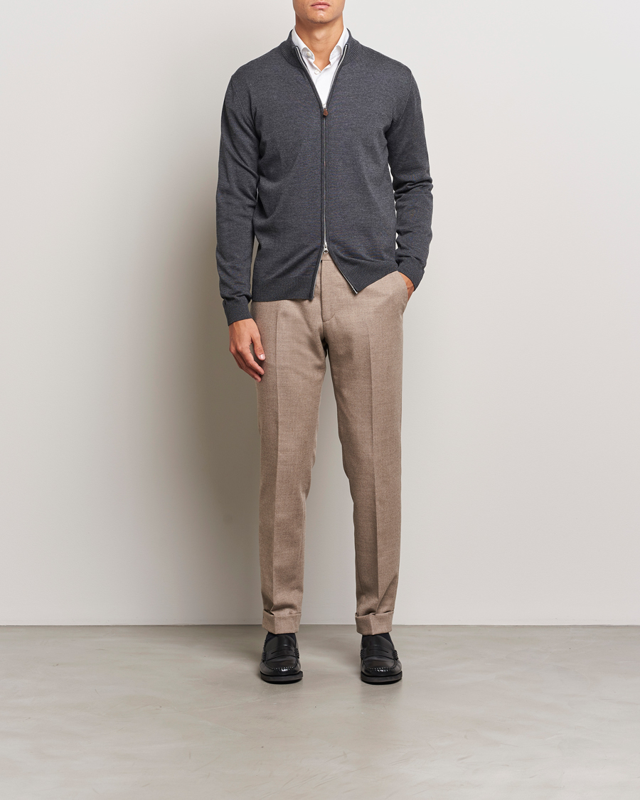 Mies | Puserot | Stenströms | Merino Full Zip Dark Grey