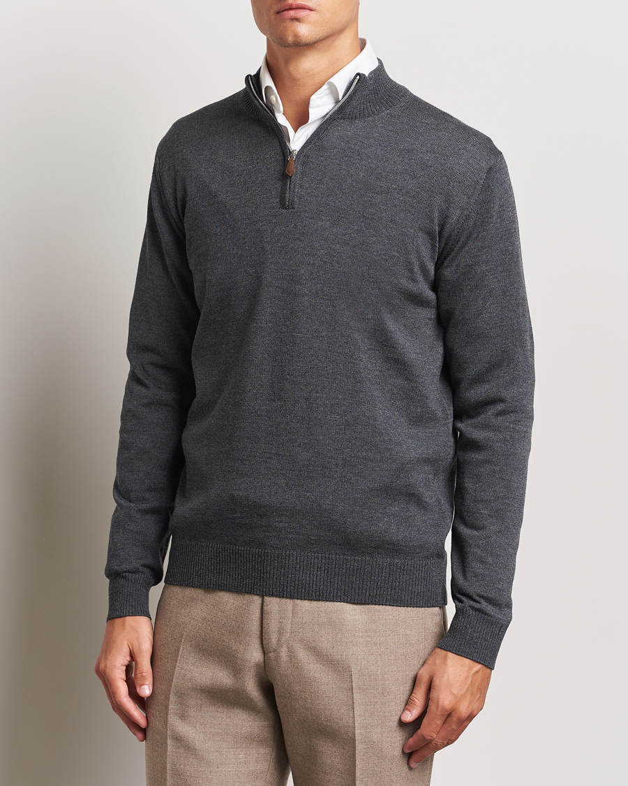 Mies | Puserot | Stenströms | Merino Half Zip Dark Grey