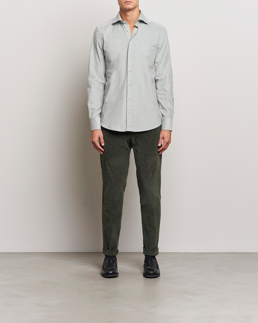 Mies | Kauluspaidat | Stenströms | 1899 Velvet Baby Corduroy Shirt Soft Green