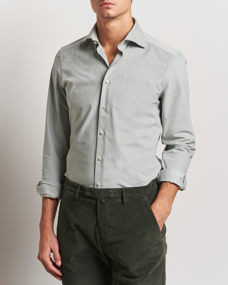 Mies | Kauluspaidat | Stenströms | 1899 Velvet Baby Corduroy Shirt Soft Green