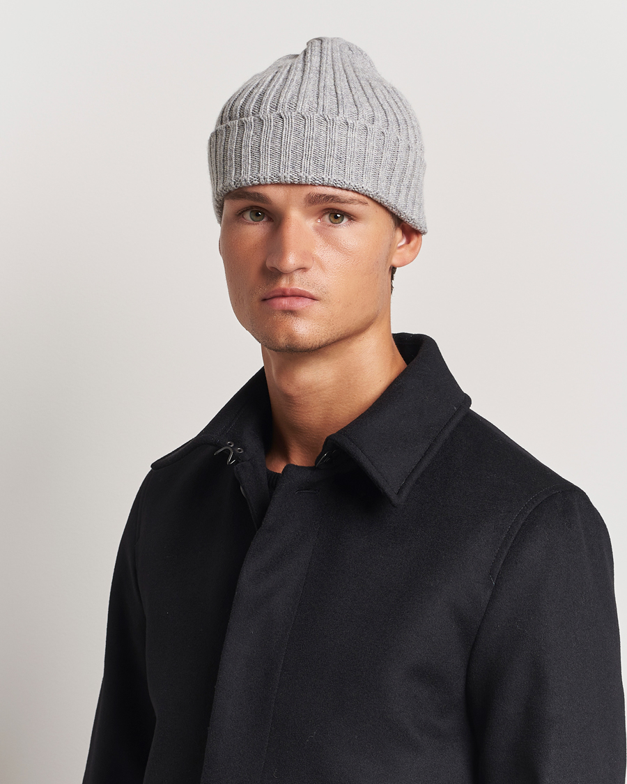 Mies | Stenströms Ribbed Cotton/Cashmere Hat Grey | Stenströms | Ribbed Cotton/Cashmere Hat Grey