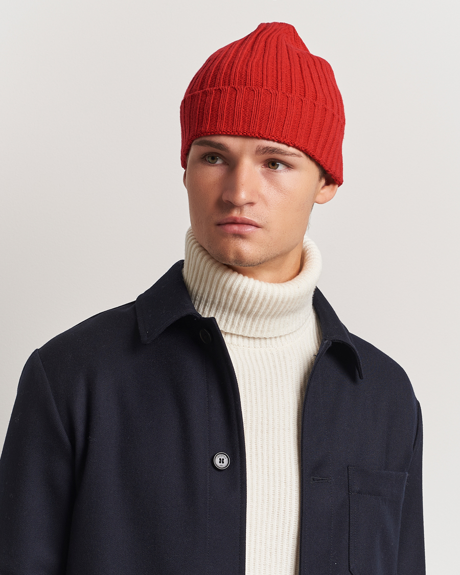 Mies | Stenströms Ribbed Cotton/Cashmere Hat Red | Stenströms | Ribbed Cotton/Cashmere Hat Red