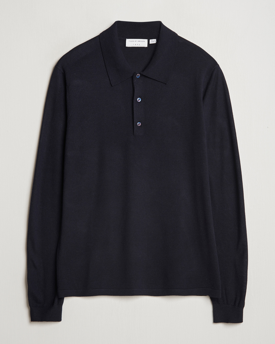 Mies | Puserot | Tiger of Sweden | Eross Extra Fine Merino Poloshirt Light Ink