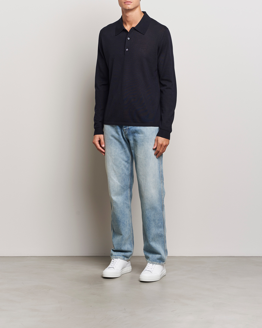 Mies | Puserot | Tiger of Sweden | Eross Extra Fine Merino Poloshirt Light Ink