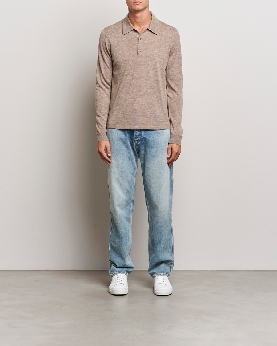 Mies | Puserot | Tiger of Sweden | Eross Extra Fine Merino Poloshirt Beige Melange