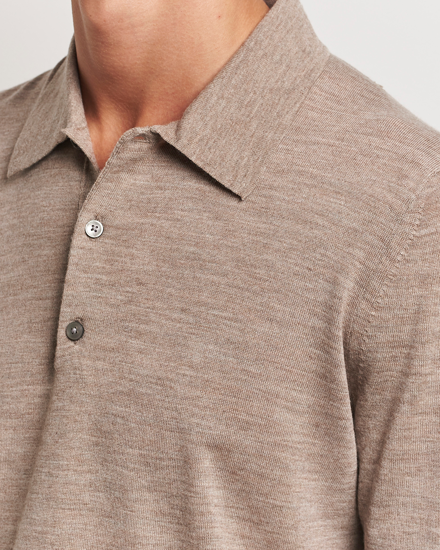 Mies | Puserot | Tiger of Sweden | Eross Extra Fine Merino Poloshirt Beige Melange