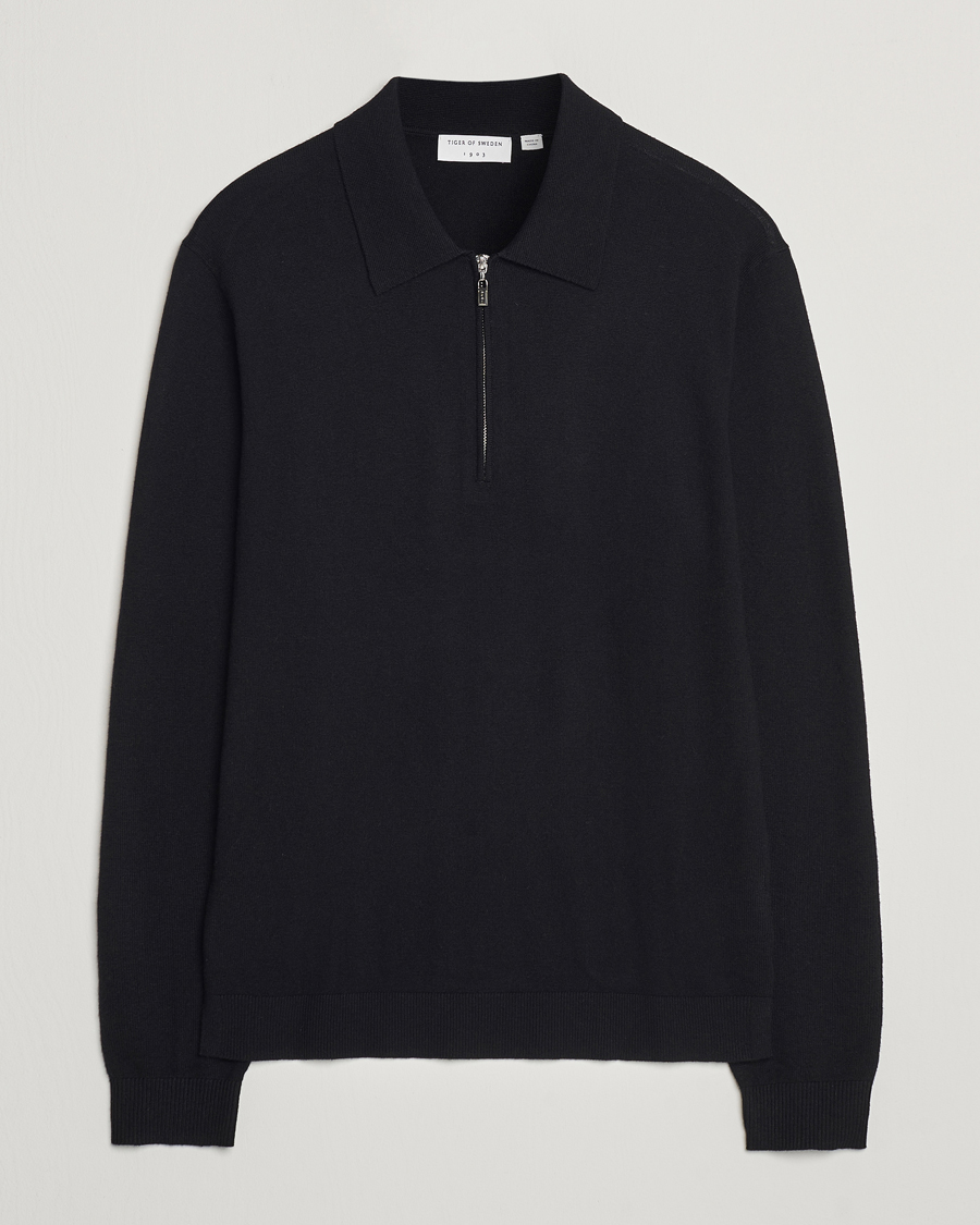 Mies | Puserot | Tiger of Sweden | Orbit Wool/Cotton Half Zip Black