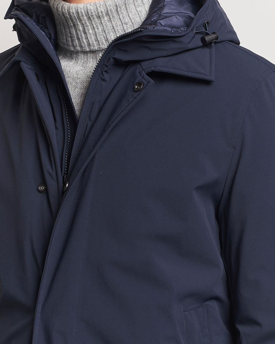 Mies | Takit | Woolrich | Stretch 2 in 1 Padded Waterproof Carcoat Melton Blue