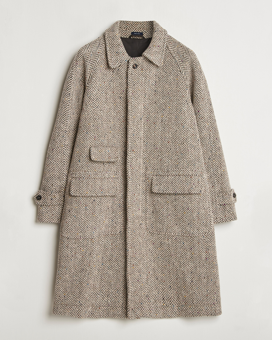 Mies | Takit | Drake's | Herringbone Tweed Raglan Coat Oat Fleck