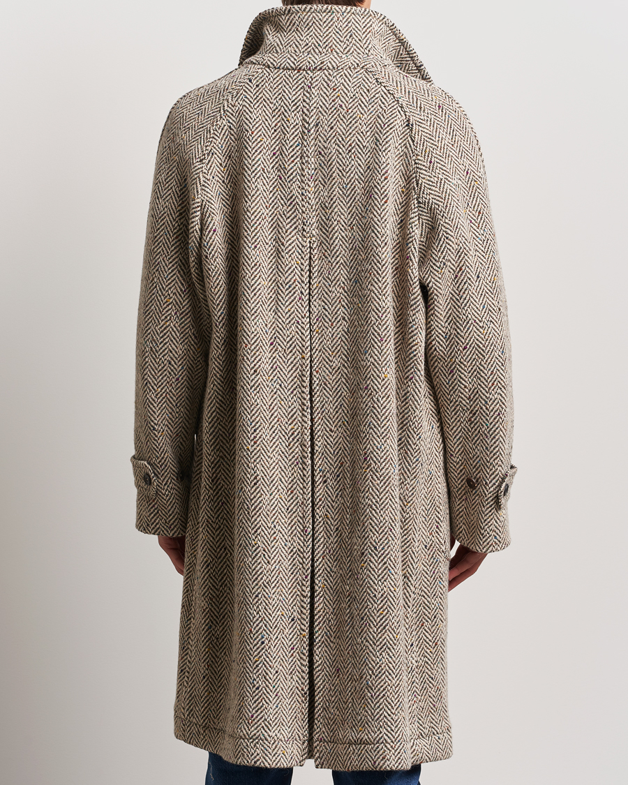 Mies | Takit | Drake's | Herringbone Tweed Raglan Coat Oat Fleck