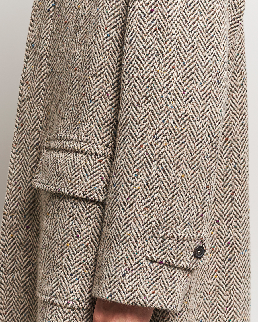 Mies | Takit | Drake's | Herringbone Tweed Raglan Coat Oat Fleck