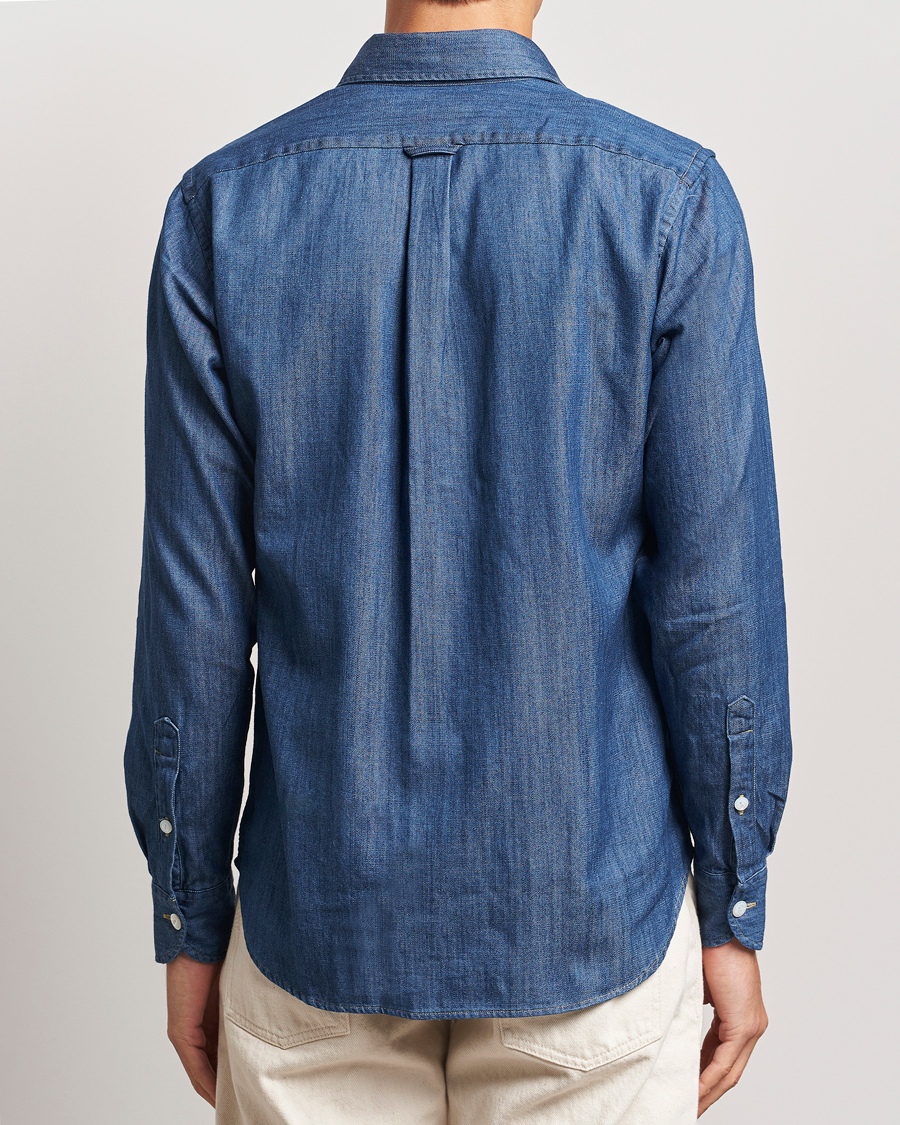 Mies | Kauluspaidat | Drake's | Denim Cotton Two Pocket Work Shirt Blue