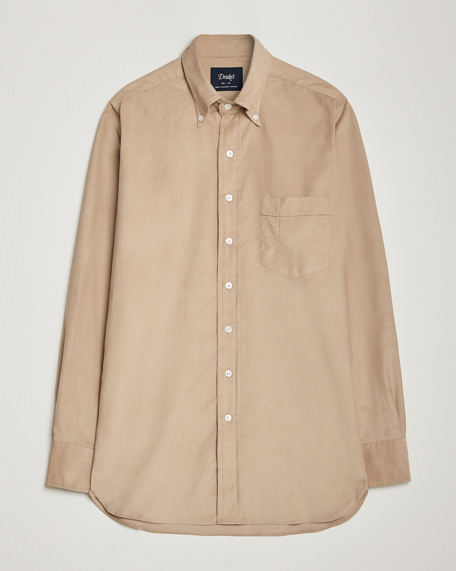 Mies | Kauluspaidat | Drake's | Button Down Corduroy Shirt Ecru