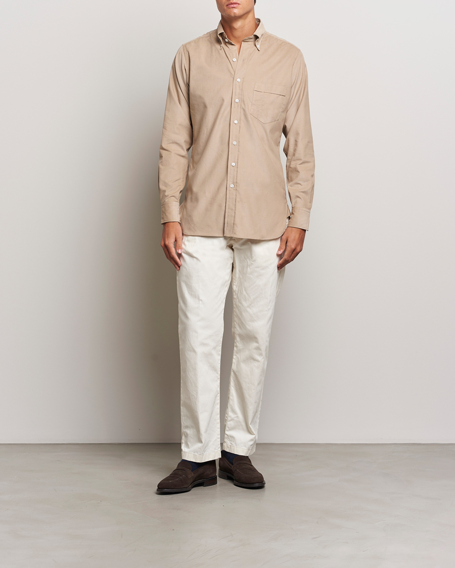 Mies | Kauluspaidat | Drake's | Button Down Corduroy Shirt Ecru