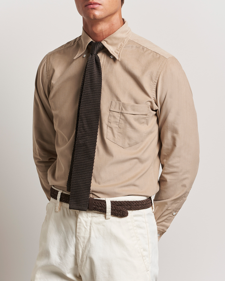 Mies | Kauluspaidat | Drake's | Button Down Corduroy Shirt Ecru