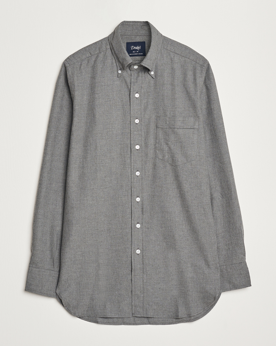 Mies | Kauluspaidat | Drake's | Button Down Flannel Shirt Grey