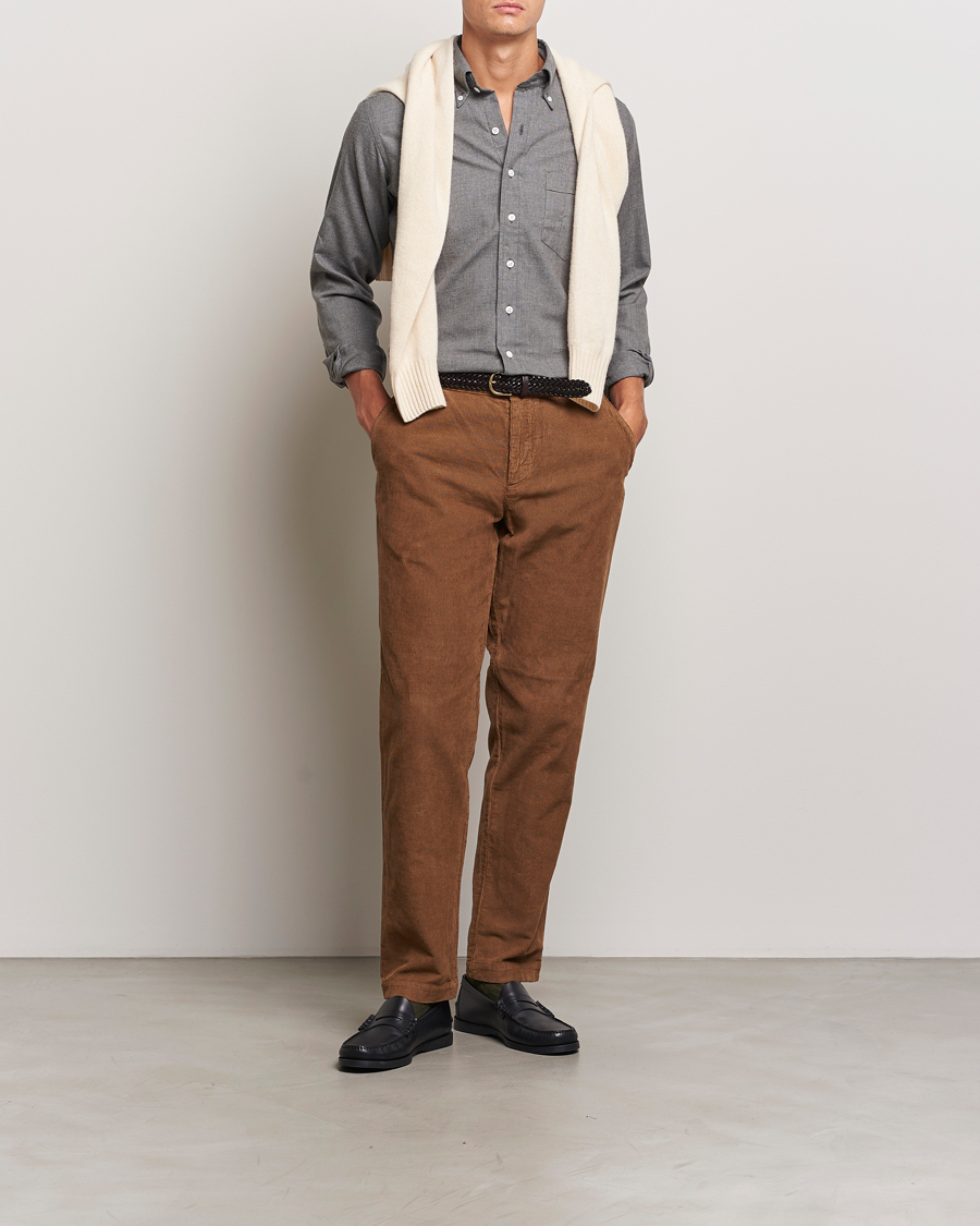 Mies | Kauluspaidat | Drake's | Button Down Flannel Shirt Grey