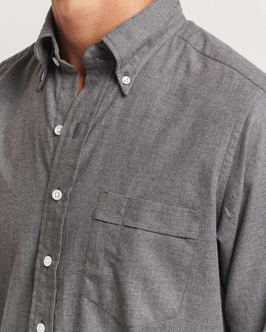 Mies | Kauluspaidat | Drake's | Button Down Flannel Shirt Grey