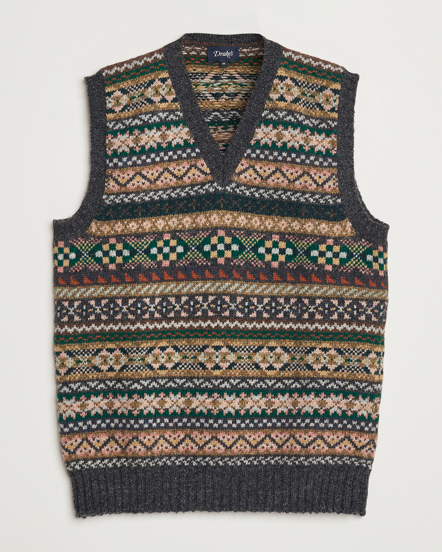 Mies | Puserot | Drake's | Fairisle Wool Vest Purple Multi