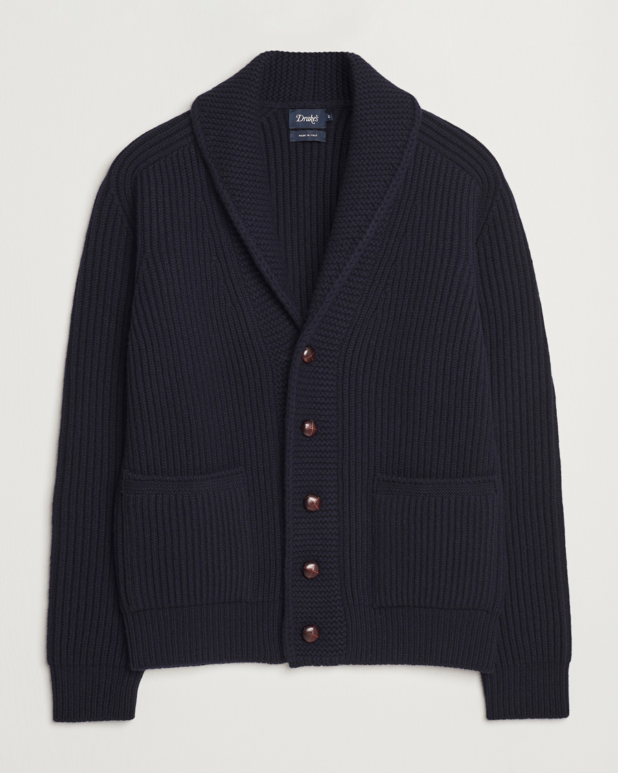 Mies | Puserot | Drake's | Lambswool 6-Ply Shawl Collar Cardigan Navy