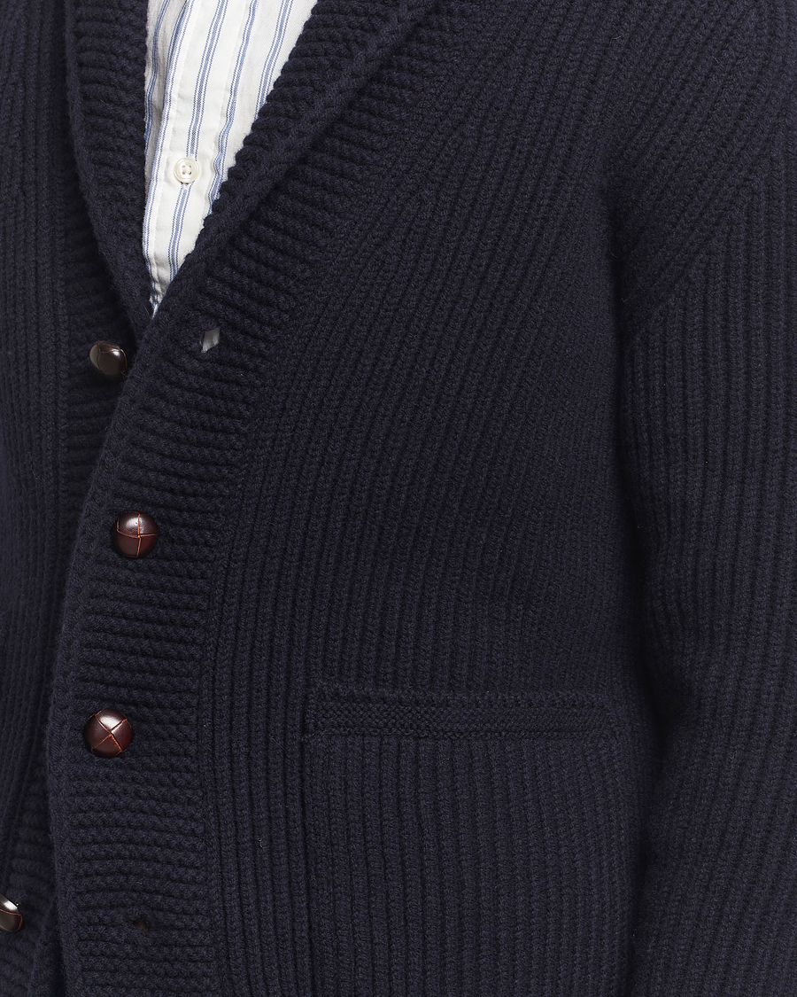 Mies | Puserot | Drake's | Lambswool 6-Ply Shawl Collar Cardigan Navy