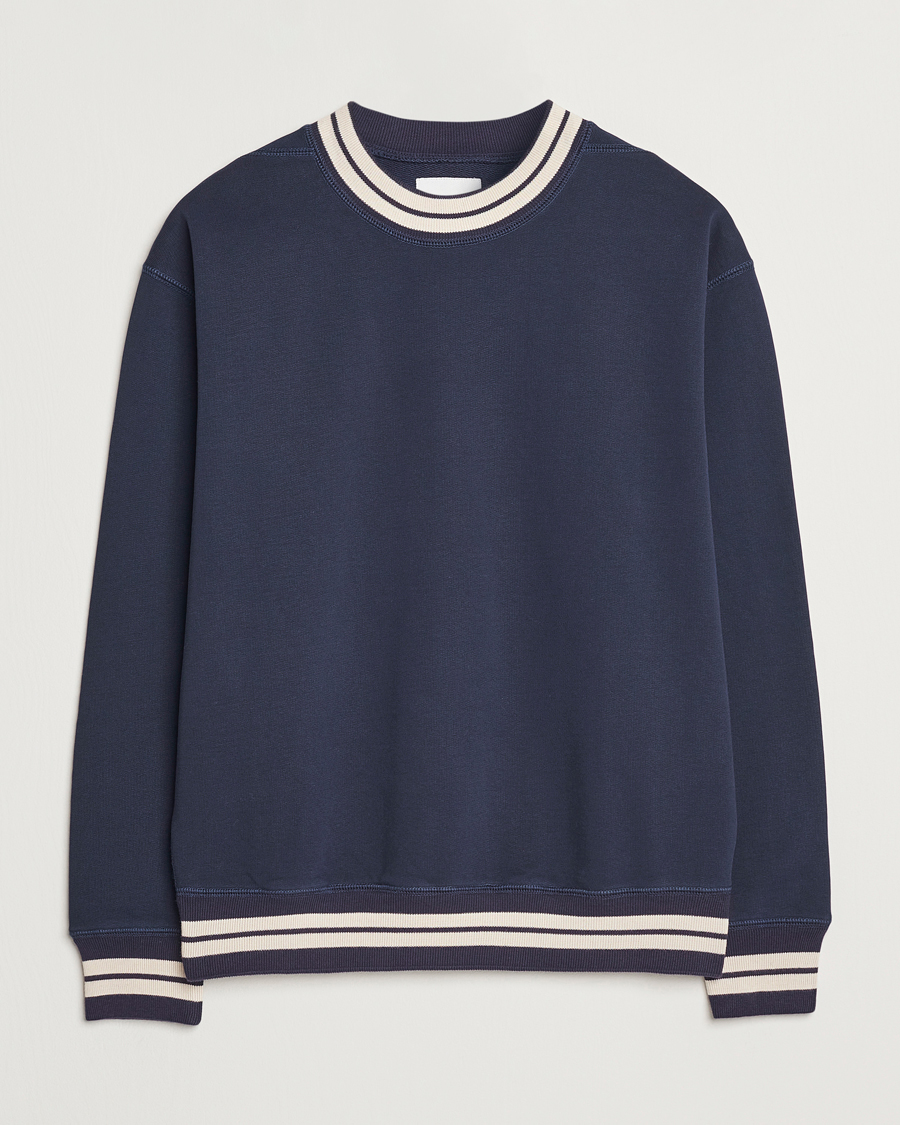Mies | Puserot | Drake's | Striped Rib Sweatshirt Navy