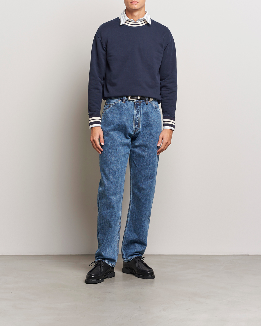 Mies | Puserot | Drake's | Striped Rib Sweatshirt Navy