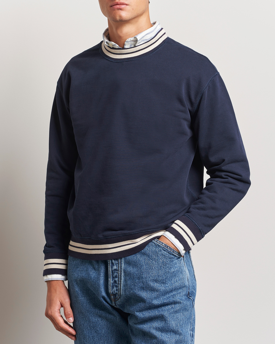 Mies | Puserot | Drake's | Striped Rib Sweatshirt Navy