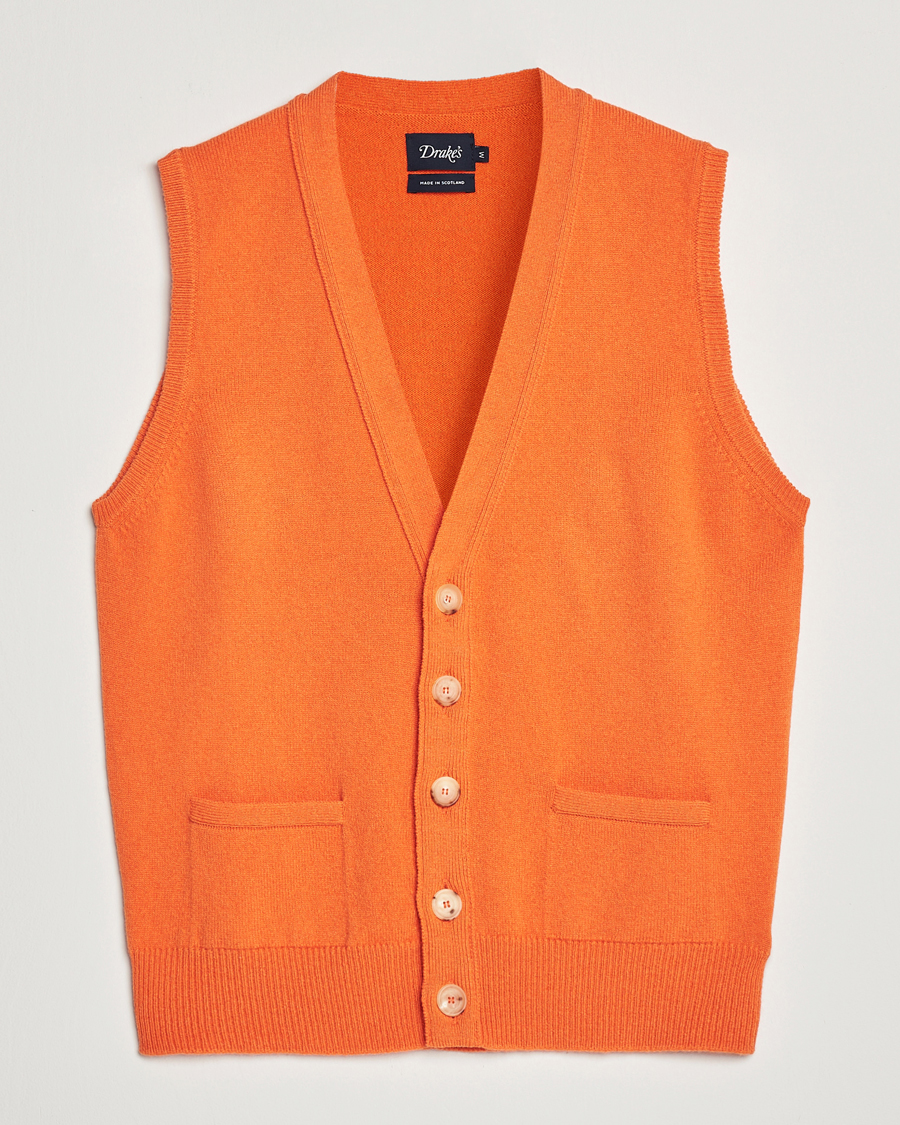Mies | Puserot | Drake's | Lambswool Vest Cardigan Orange
