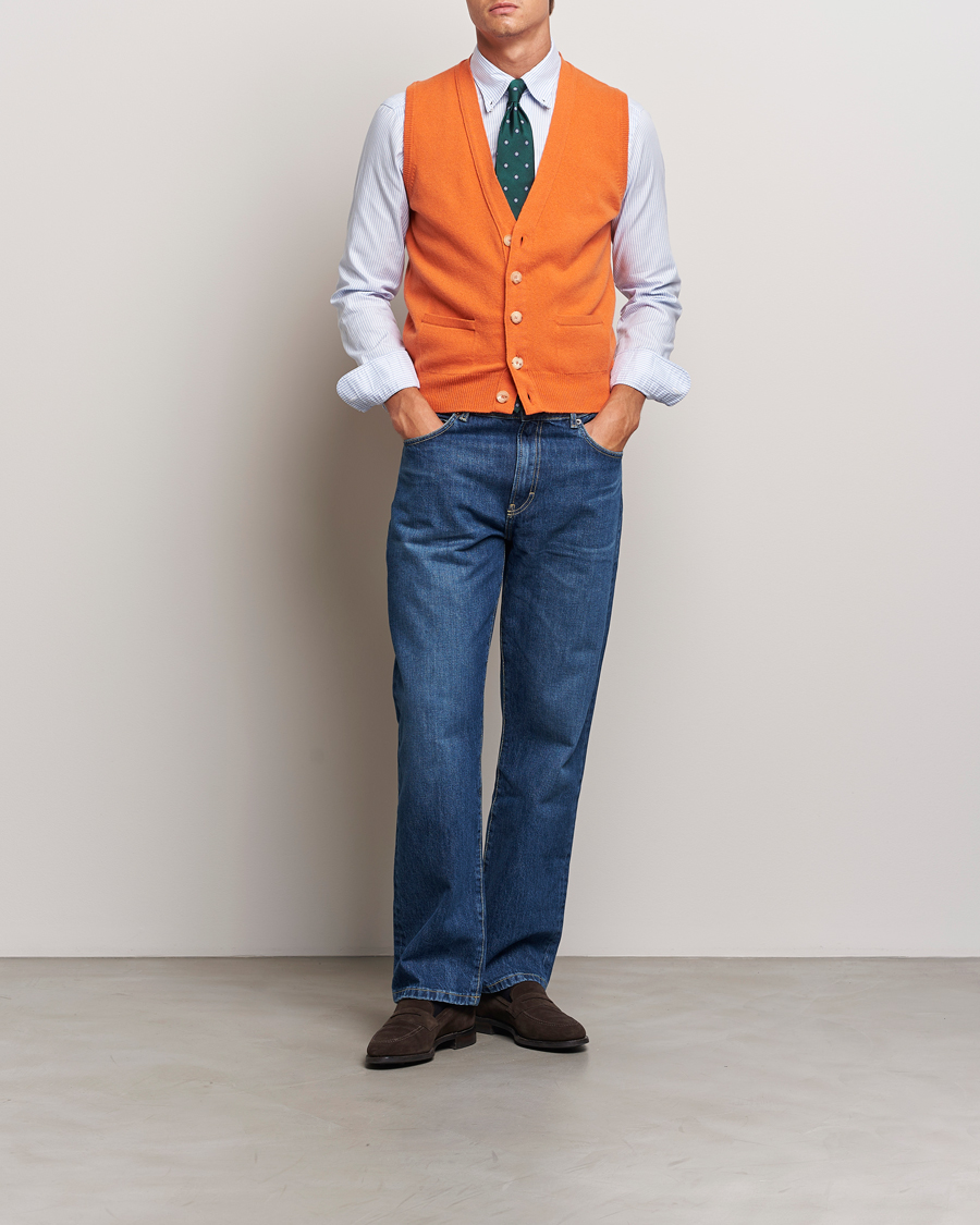 Mies | Puserot | Drake's | Lambswool Vest Cardigan Orange
