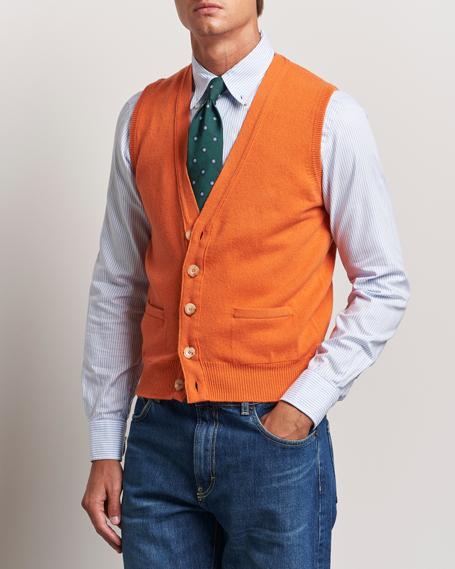 Mies | Puserot | Drake's | Lambswool Vest Cardigan Orange