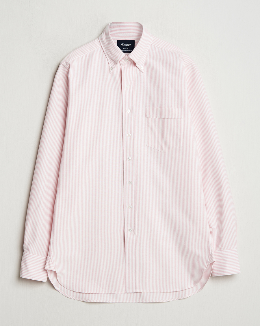 Mies | Kauluspaidat | Drake's | Striped Button Down Oxford Shirt Pink