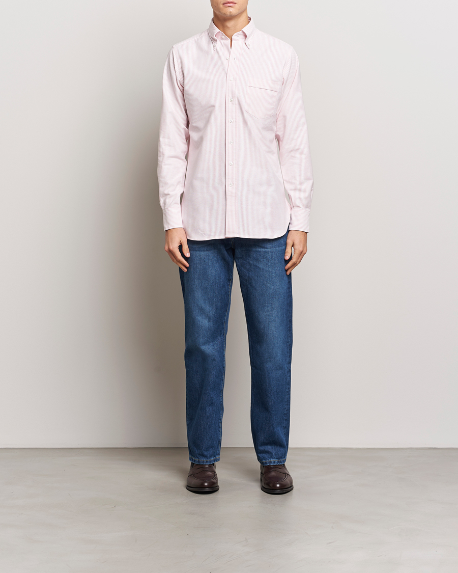 Mies | Kauluspaidat | Drake's | Striped Button Down Oxford Shirt Pink