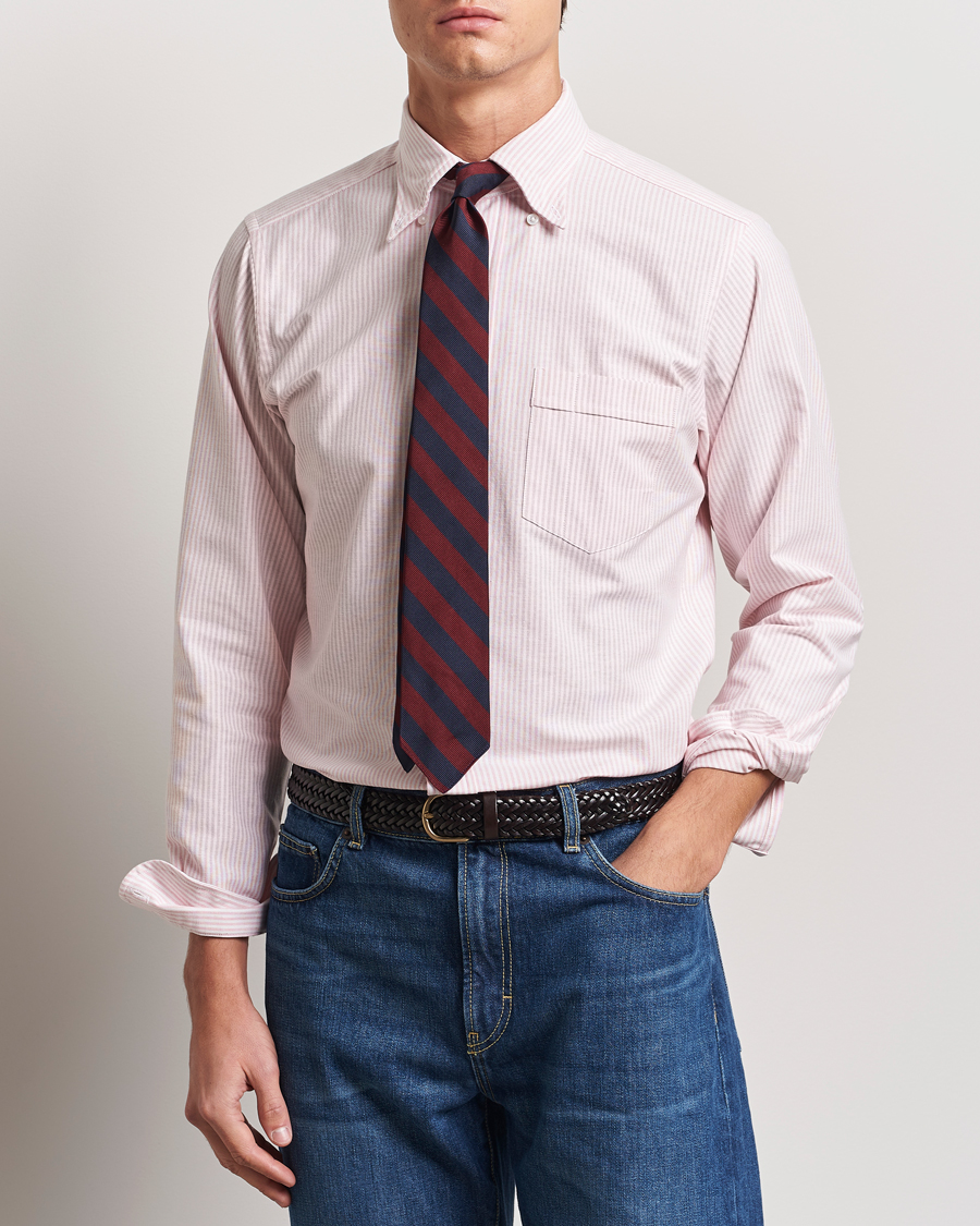 Mies | Kauluspaidat | Drake's | Striped Button Down Oxford Shirt Pink