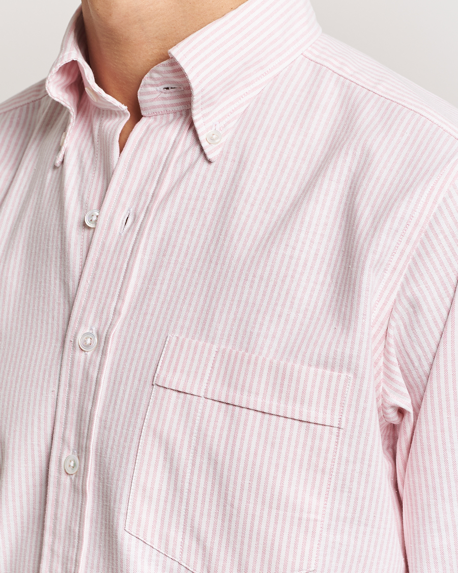 Mies | Kauluspaidat | Drake's | Striped Button Down Oxford Shirt Pink