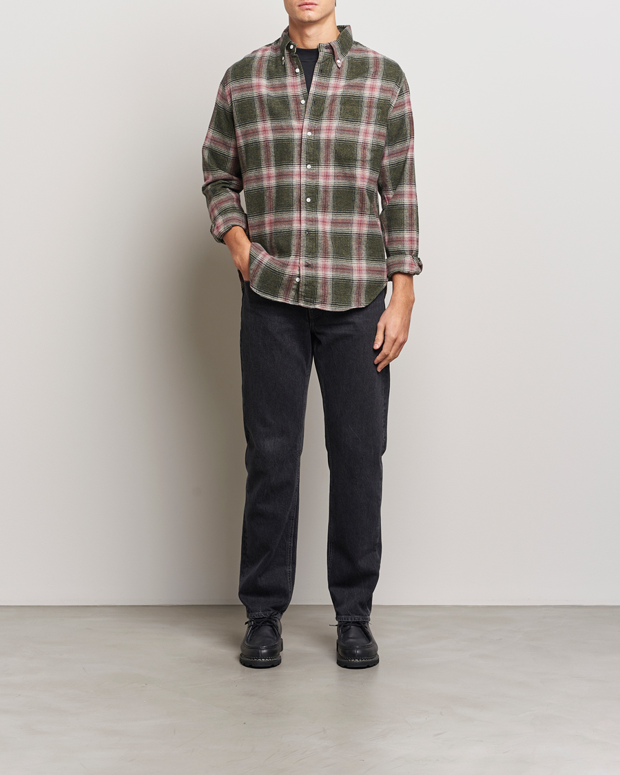 Mies | Kauluspaidat | Gitman Vintage | Button Down Brushed Flannel Shirt Olive Check