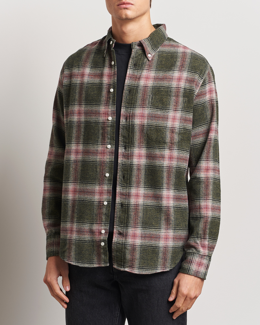 Mies | Kauluspaidat | Gitman Vintage | Button Down Brushed Flannel Shirt Olive Check