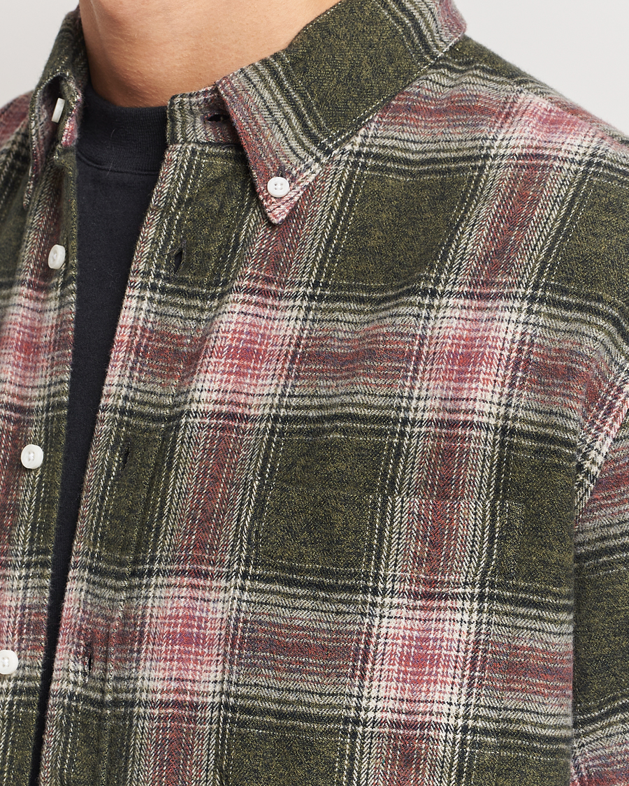 Mies | Kauluspaidat | Gitman Vintage | Button Down Brushed Flannel Shirt Olive Check