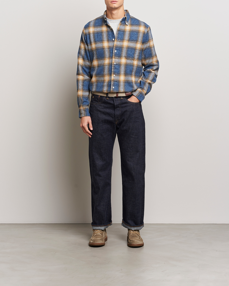 Mies | Kauluspaidat | Gitman Vintage | Button Down Brushed Flannel Shirt Blue Check