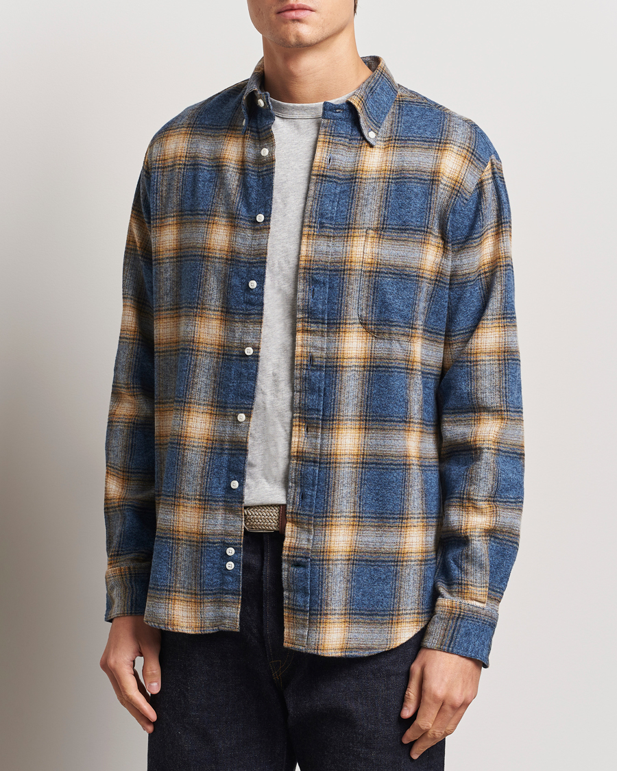 Mies | Kauluspaidat | Gitman Vintage | Button Down Brushed Flannel Shirt Blue Check