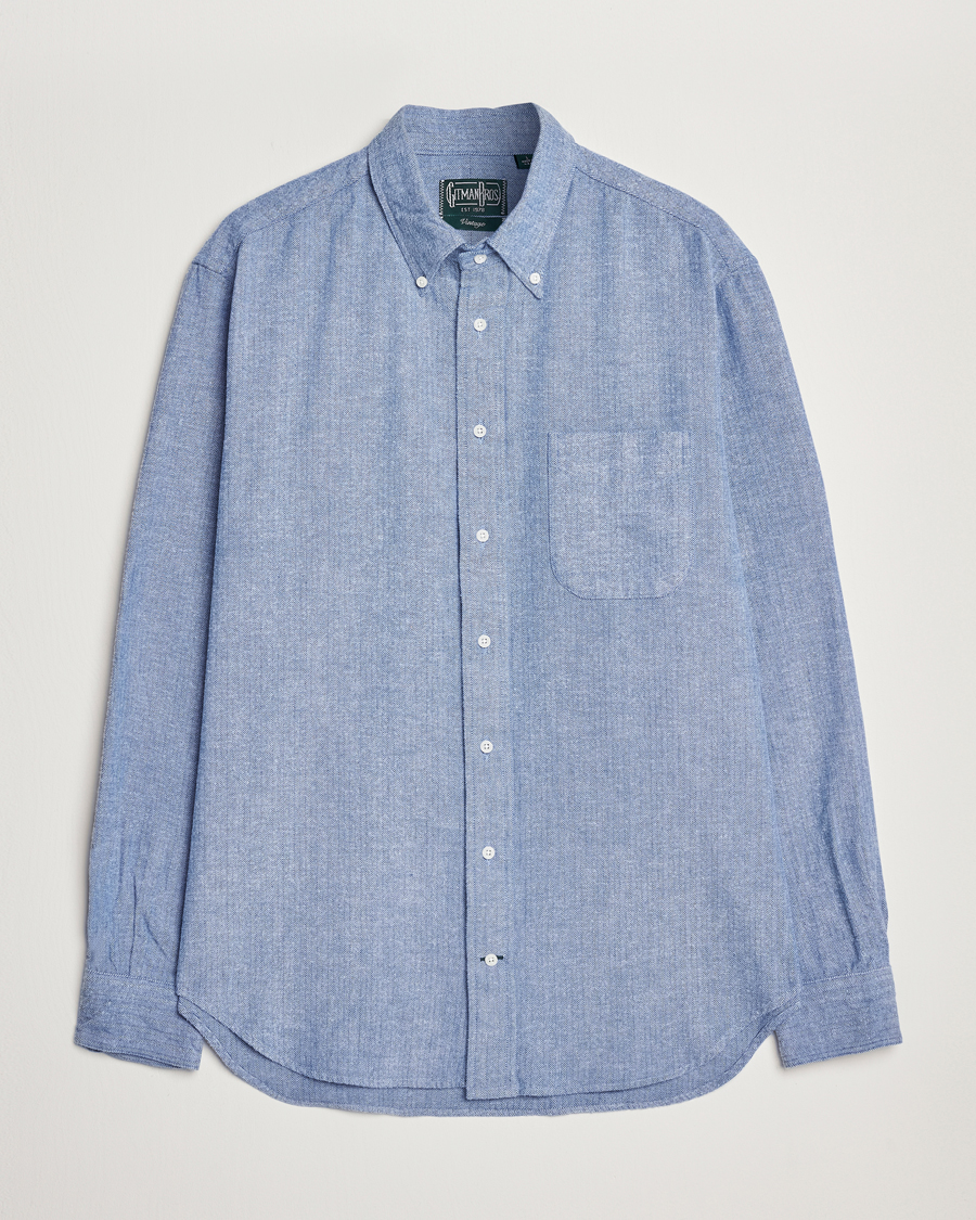 Mies | Kauluspaidat | Gitman Vintage | Button Down Shetland Flannel Shirt Light Blue
