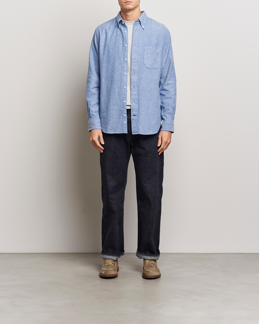 Mies | Kauluspaidat | Gitman Vintage | Button Down Shetland Flannel Shirt Light Blue