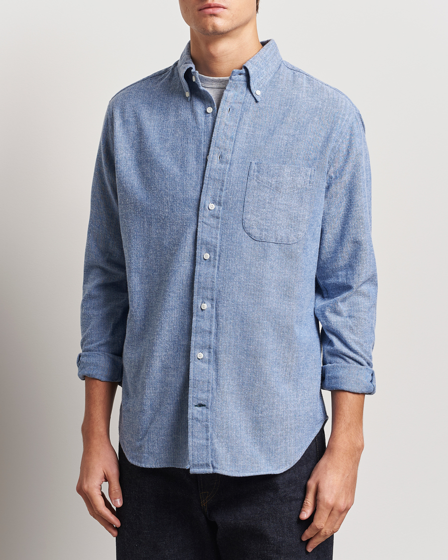 Mies | Kauluspaidat | Gitman Vintage | Button Down Shetland Flannel Shirt Light Blue