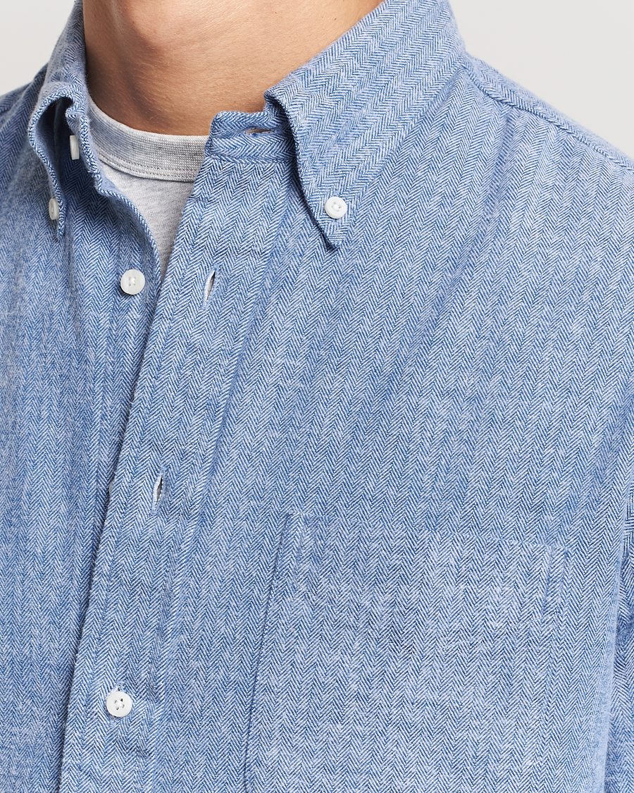 Mies | Kauluspaidat | Gitman Vintage | Button Down Shetland Flannel Shirt Light Blue