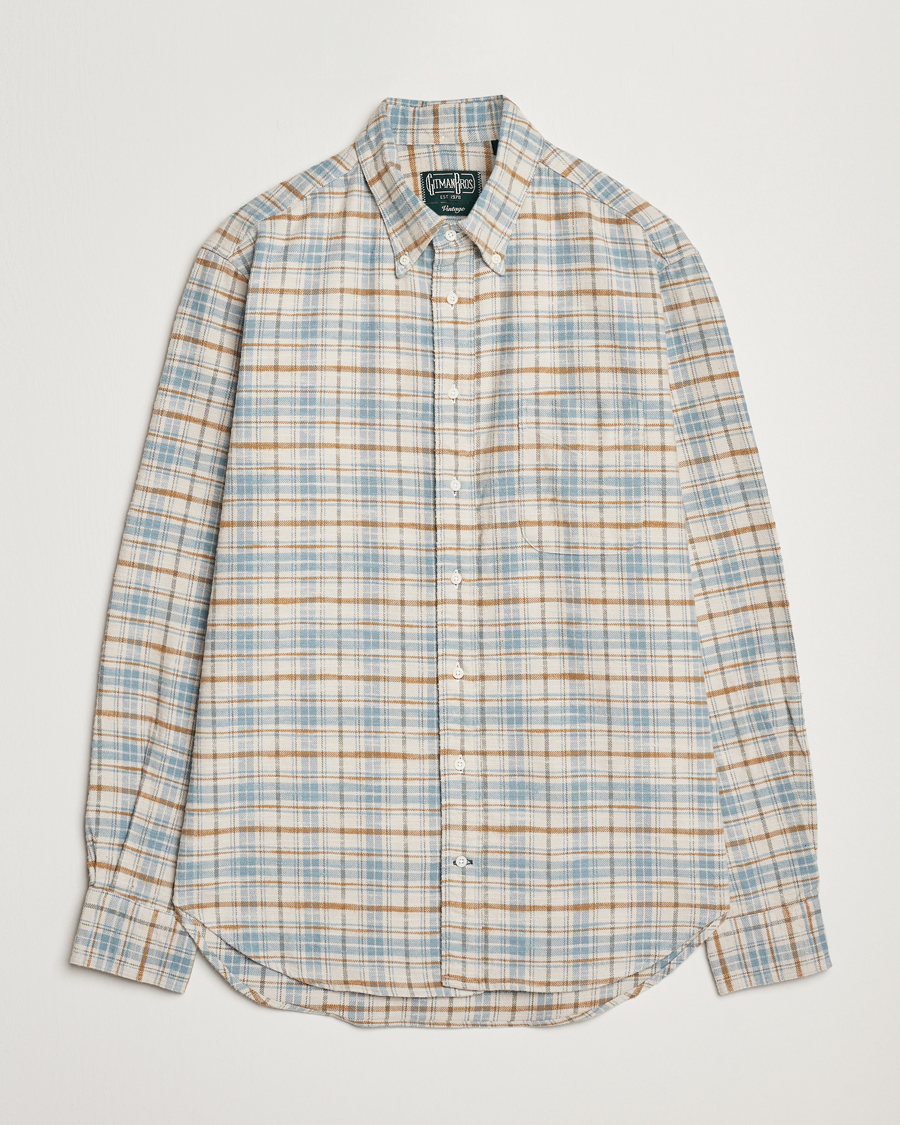 Mies | Kauluspaidat | Gitman Vintage | Button Down Heavy Flannel Shirt Ivory Check