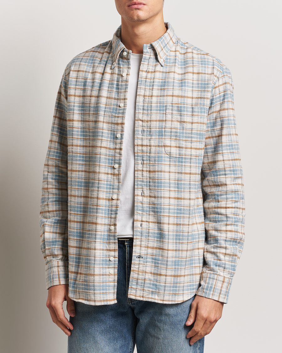 Mies | Kauluspaidat | Gitman Vintage | Button Down Heavy Flannel Shirt Ivory Check