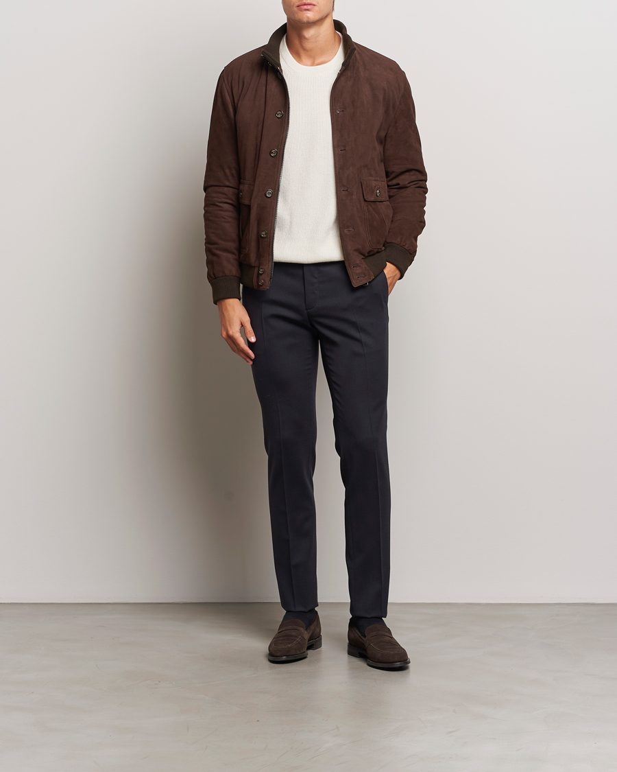 Mies | Housut | Incotex | Silm Fit Washable Flannel Trousers Navy