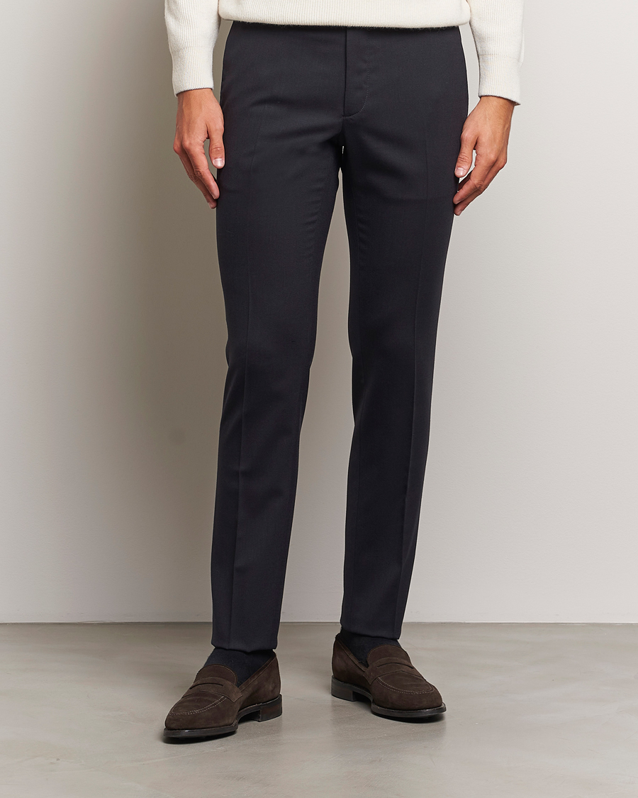Mies | Housut | Incotex | Silm Fit Washable Flannel Trousers Navy